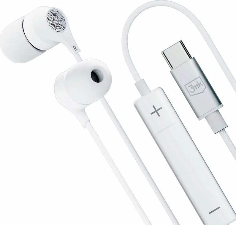 Kufje me kabllo 3MK Wired Earphones, USB-C, me mikrofon, 1.2 m, të bardha