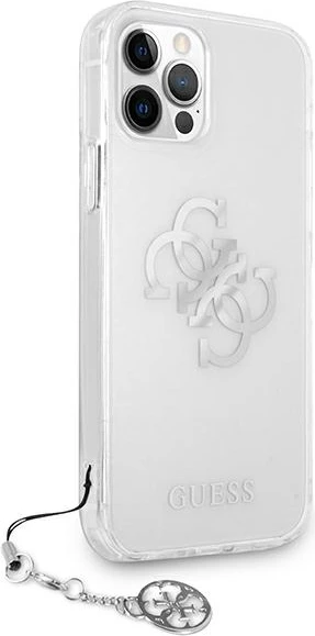 Mbështjellës Guess GUHCP12LKS4GSI për iPhone 12 Pro Max 6.7", transparent, me varëse argjendi