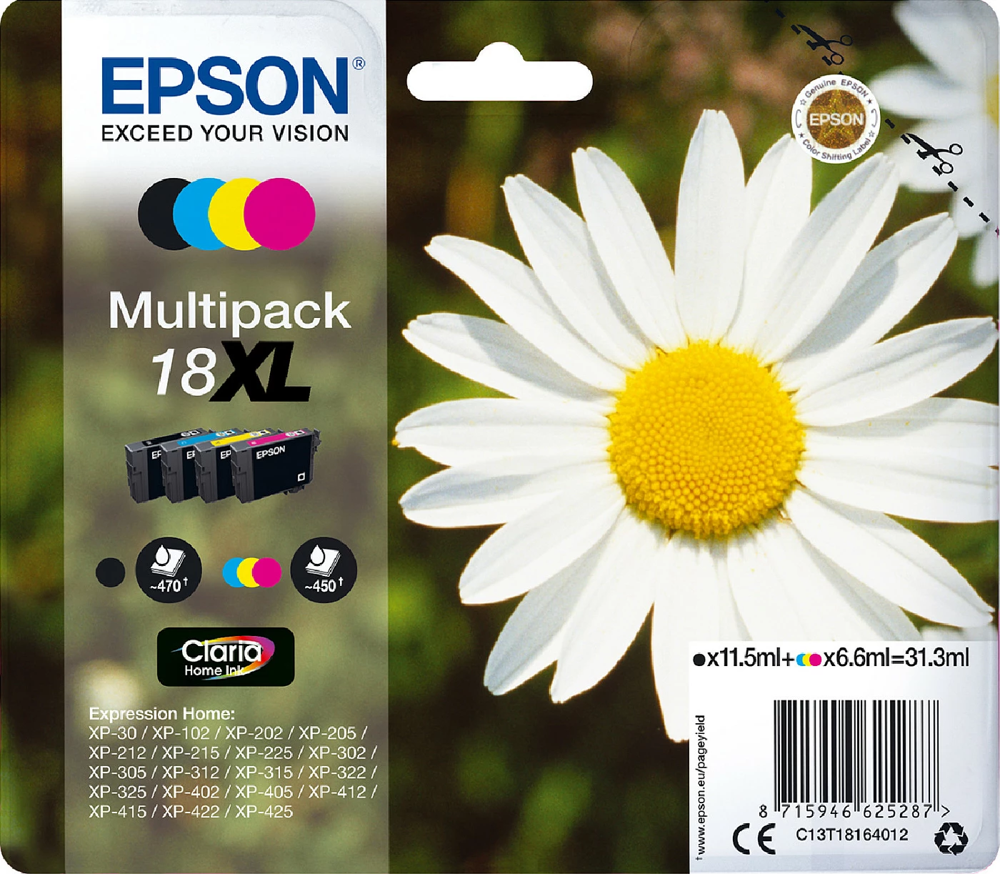 Kartrixhe boje Epson 18 Daisy, C13T18064511, multipack 4-ngjyra (BK/C/M/Y)