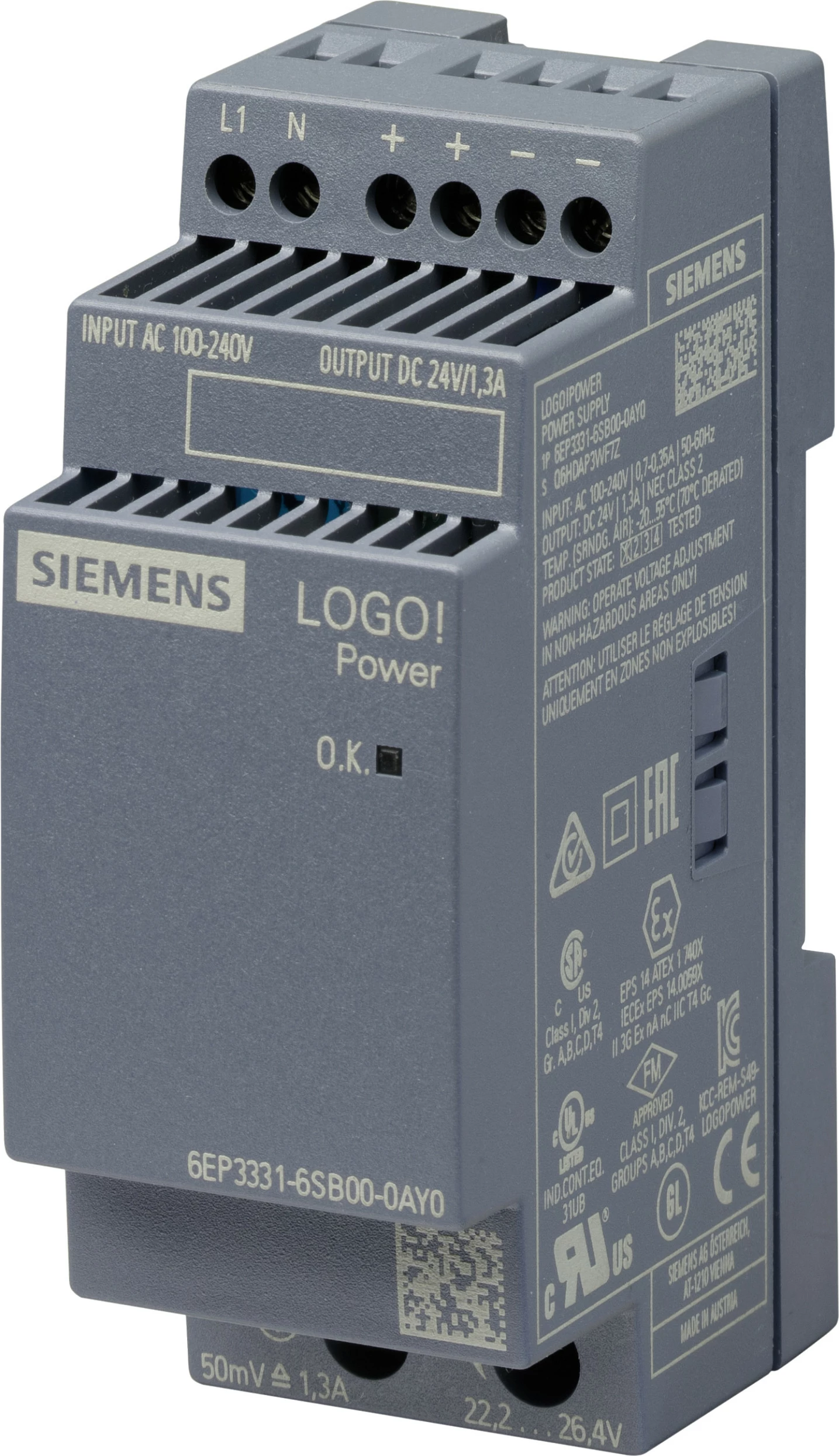 Furnizues rryme Siemens LOGO!Power 6EP3331-6SB00-0AY0, 24V 1.3A, gri