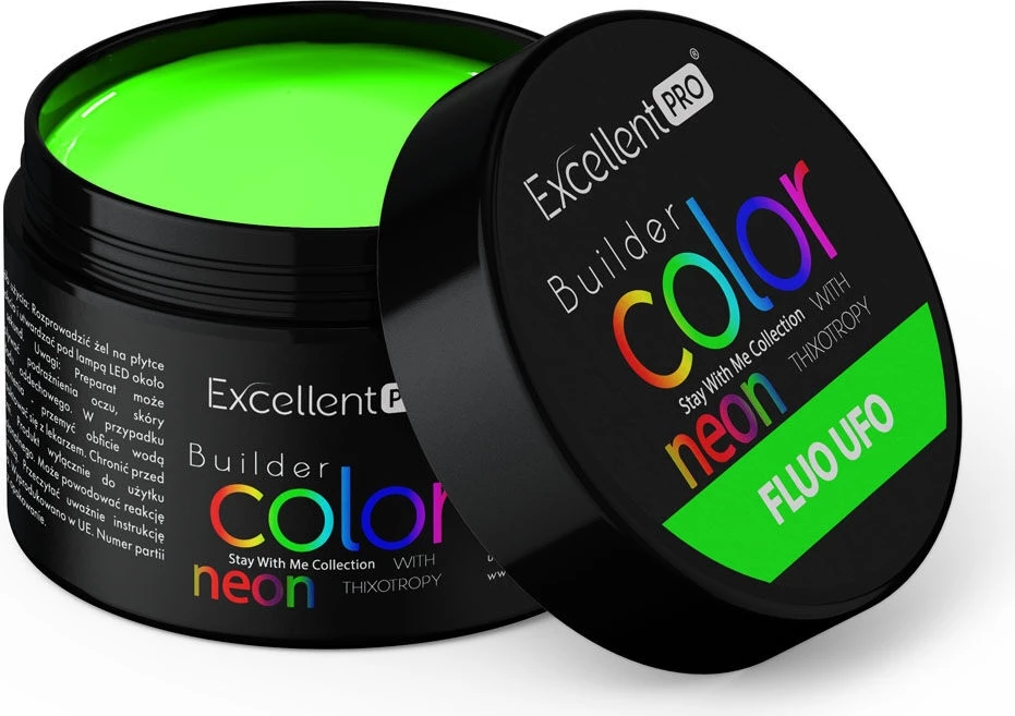 Xhel ndërtues për thonj Excellent PRO Builder Color Neon With Thixotropy Gel Fluo UFO për femra, 15g