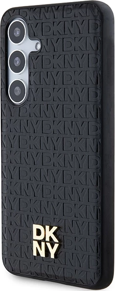 Mbështjellës DKNY Leather Pattern Metal Logo MagSafe për Samsung Galaxy S24+, i zi