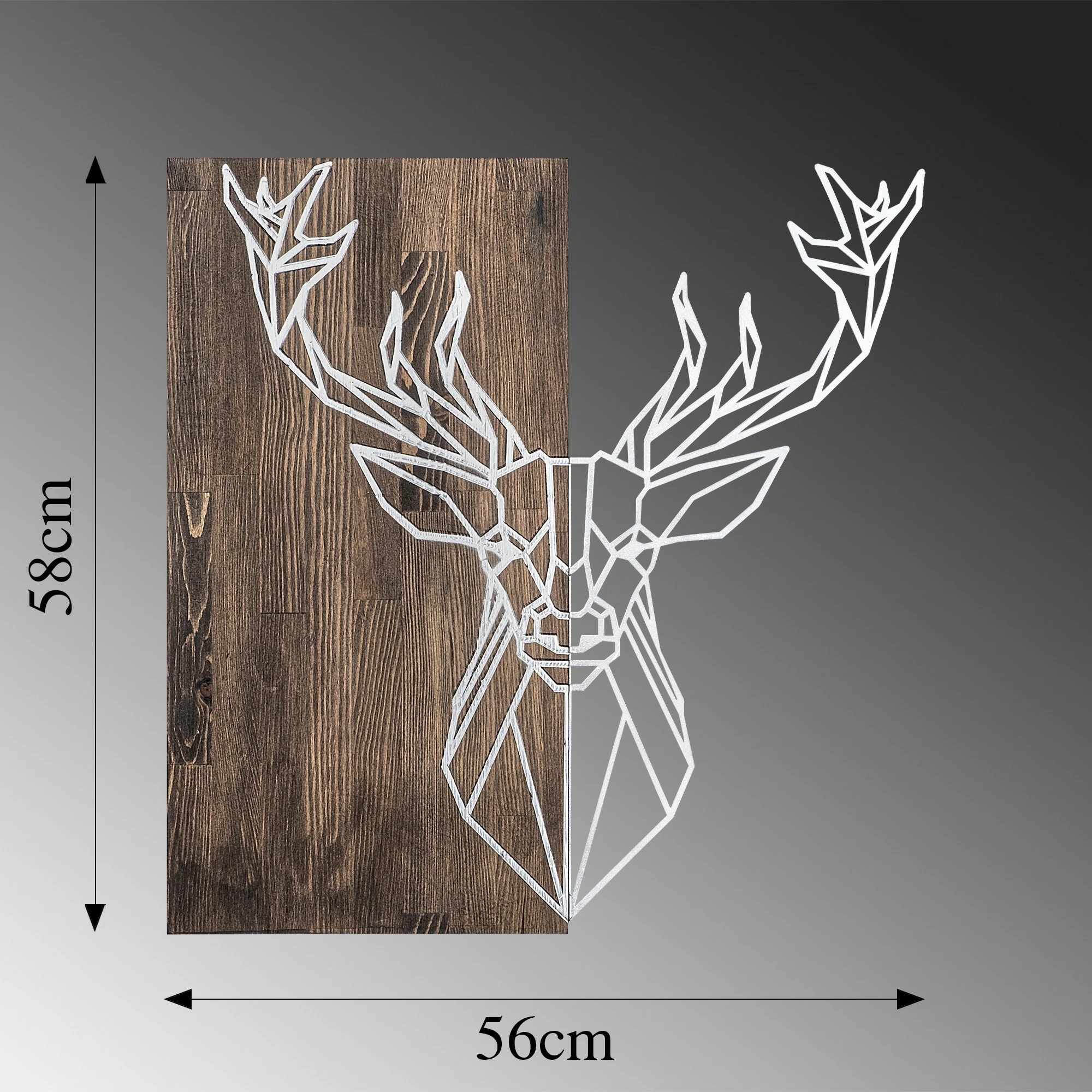 Aksesor dekorativ muri prej druri, Wallity, Deer1, ngjyrë arre dhe argjendi, 56x58cm