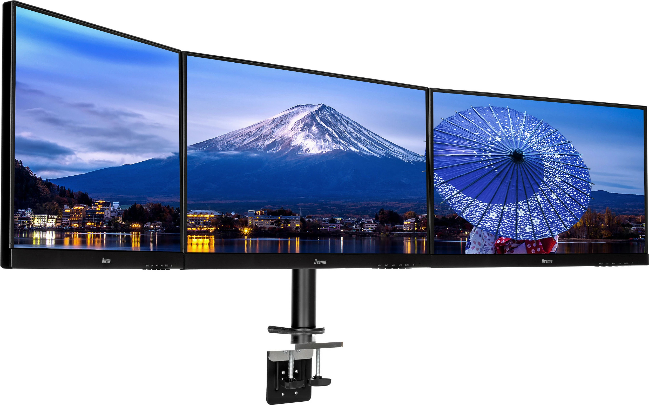 Mbajtës tavoline për 3 monitorë iiyama DS1003C-B1, kapëse, rregullim lartësie, VESA 100x100, e zezë