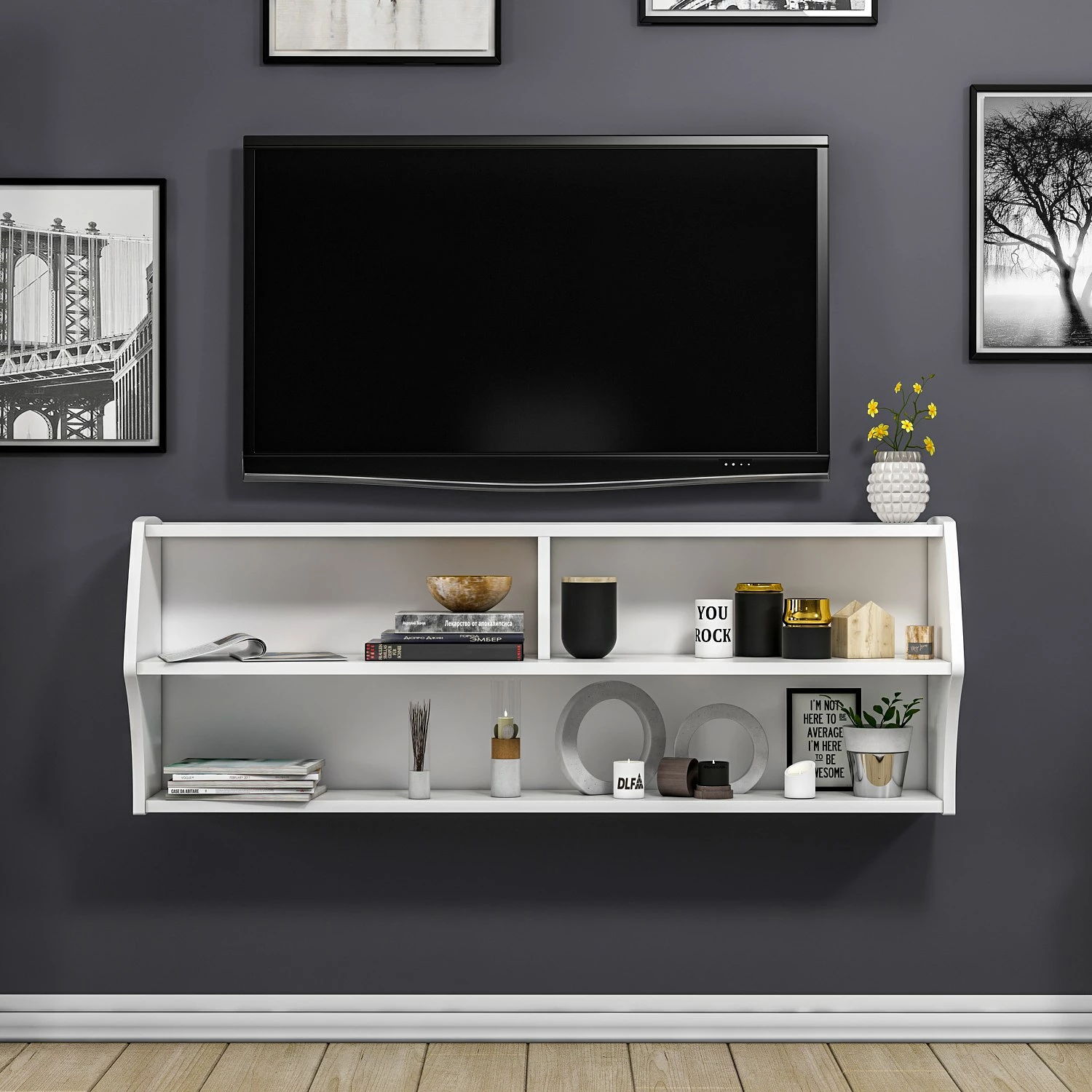 Komodë TV, ngjyrë e bardhë, Skye Decor, Sofya
