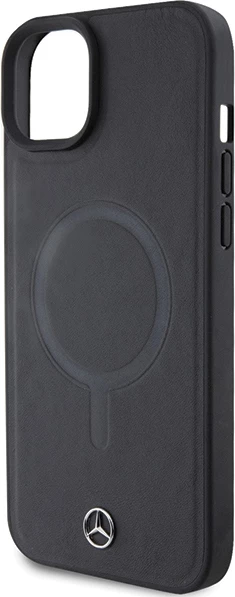 Mbështjellës Mercedes Smooth Leather MagSafe për iPhone 15 Plus, i zi