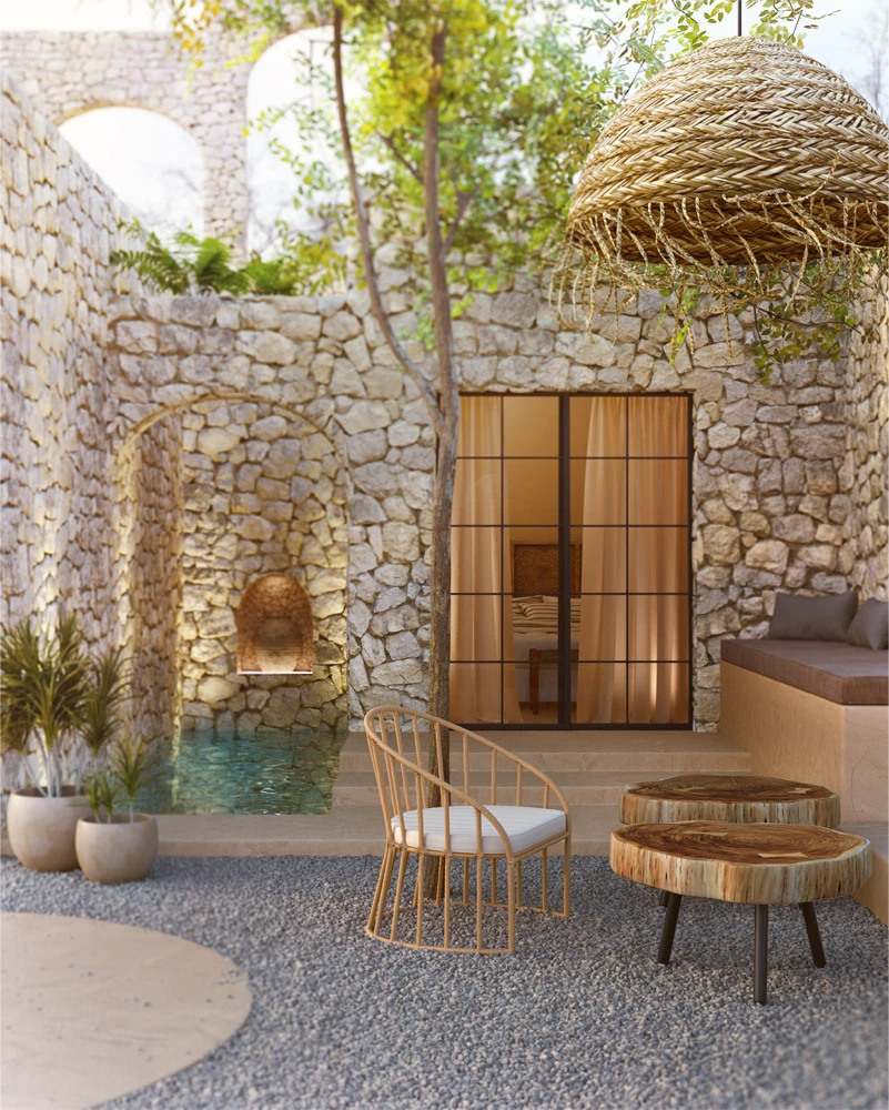 Karrige e ulët Leon, ratan natyral, 72x63x76.5 cm