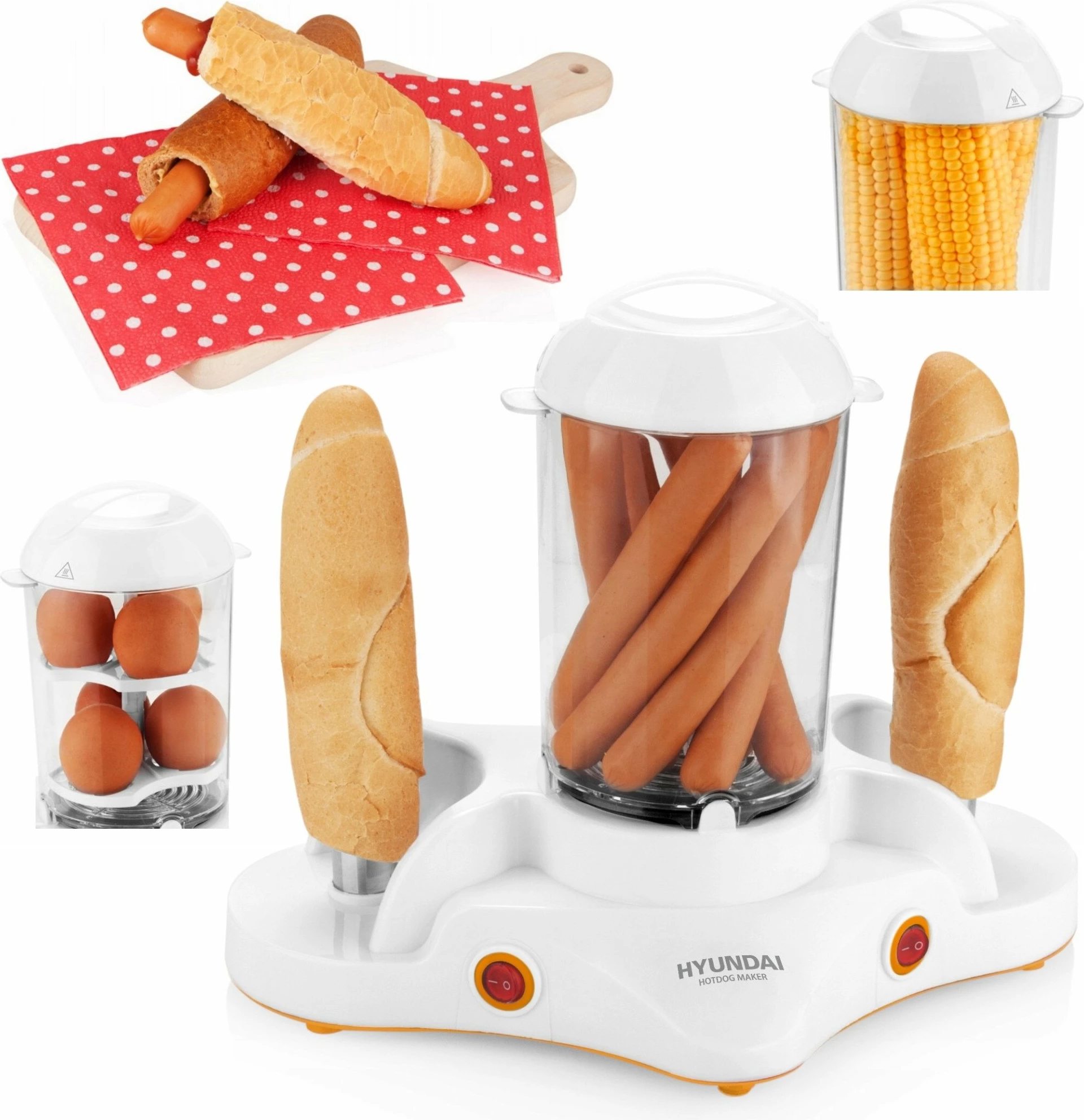 Aparat për hot dog Hyundai HDM110, 380W, deri 12 salsiçe, i bardhë