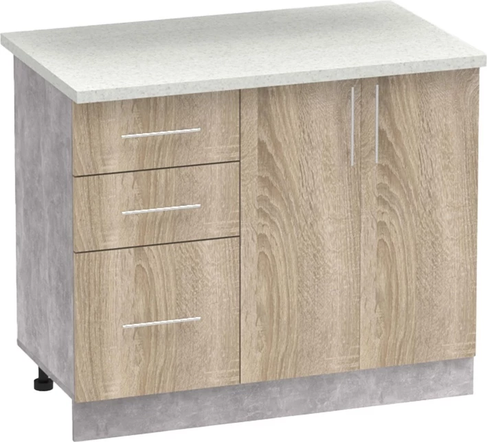 Njësi kuzhine Festa I melamine, ngjyrë sonoma dhe banak kuzhine ngjyrë gri e çelët, 100x60x85cm