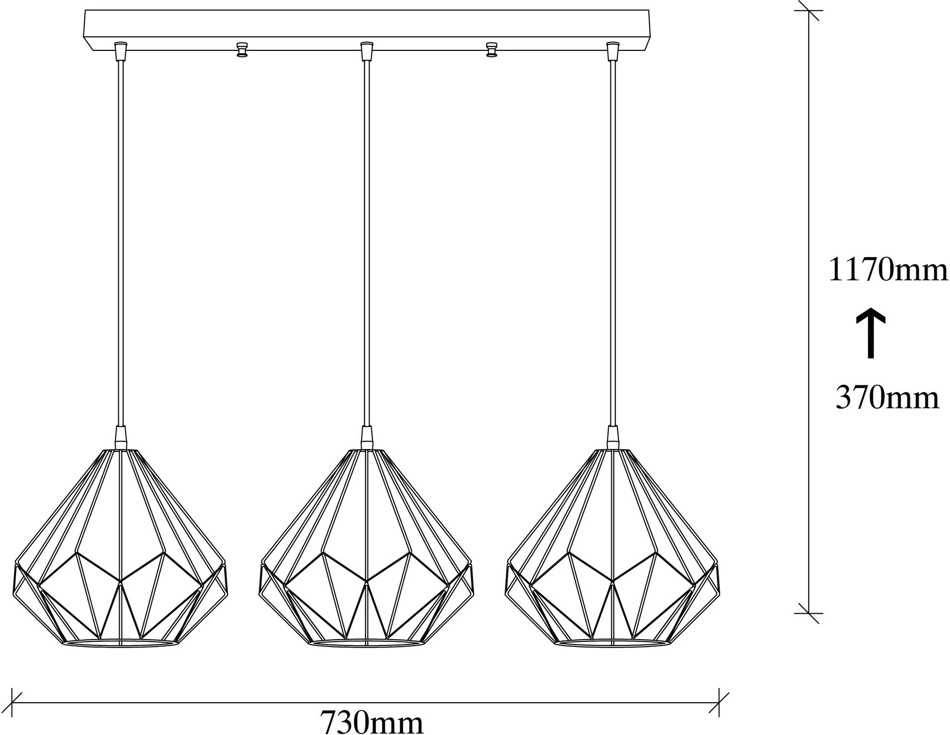 Llambë tavani Opviq, Diamond, e zezë, 3 copë, 73x117cm