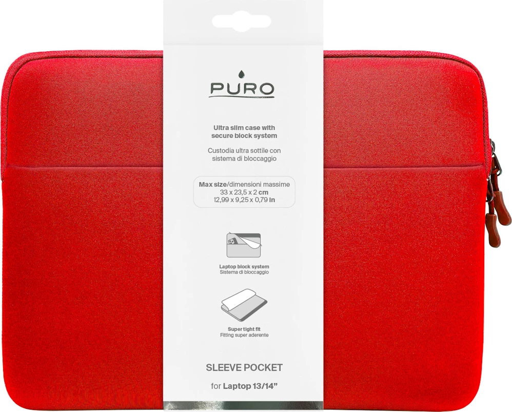 Çantë laptopi Puro Slim Pocket 13\", neoprene, e kuqe