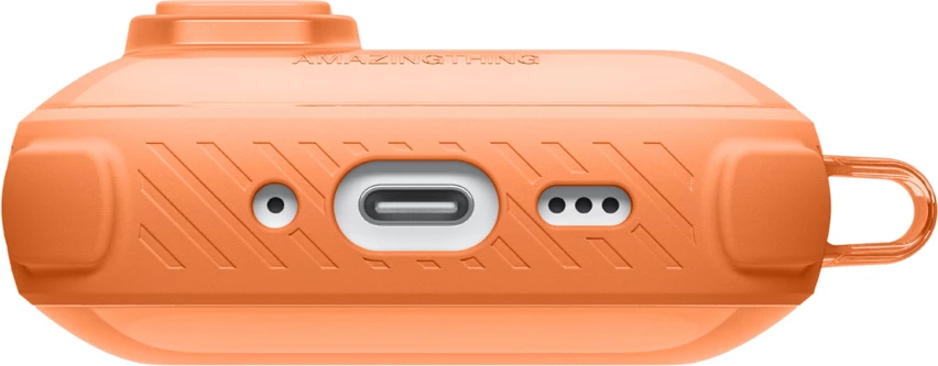 Mbështjellës për kufje, AmazingThing, Titan Pro Mag Case Clear për AirPods Pro 3, me karabiner, kompatibil me karikim wireless, portë me bllokim të brendshëm, port kundër goditjeve PC/TPU, portokalli