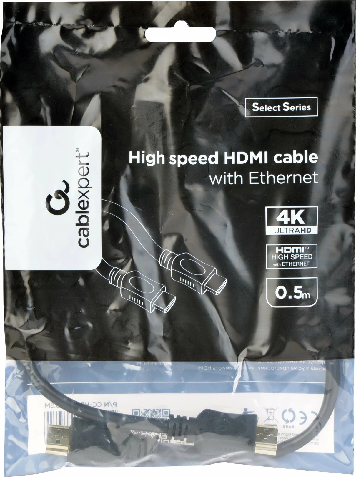 Kabllo HDMI Gembird CC-HDMI4L-0.5M, 0.5m, High Speed me Ethernet, e zezë