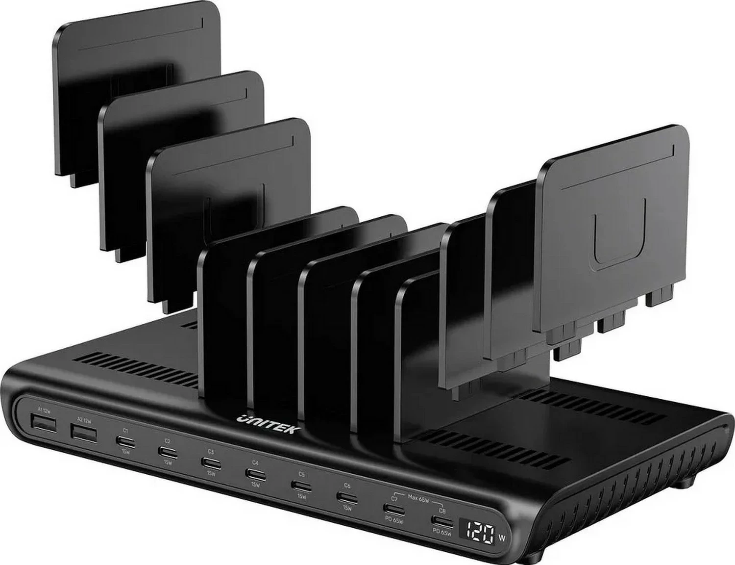 Stacion karikimi Unitek 10-portësh USB-A/USB-C, 120W, PD 3.0, i zi