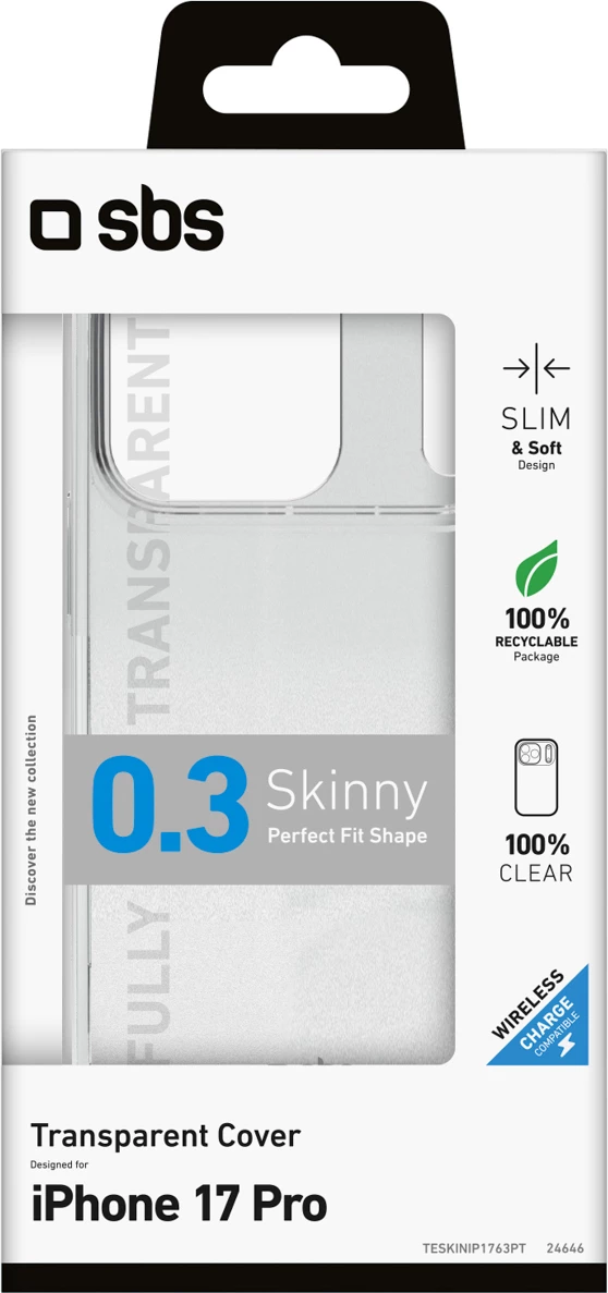 Mbështjellës telefoni SBS Skinny Cover për iPhone 17 Pro, TPU, transparent