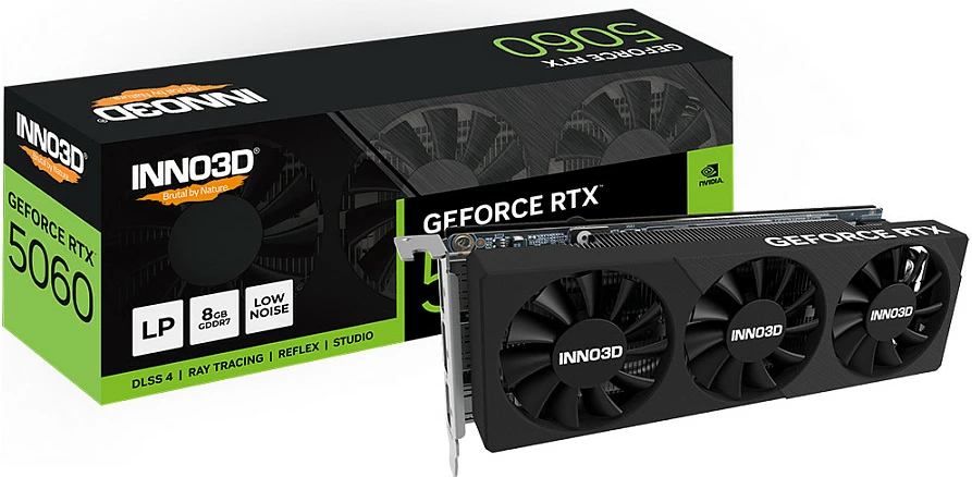Kartelë grafike Inno3D GeForce RTX 5060 X3 LP, 8GB GDDR7, 3 fan, e zezë