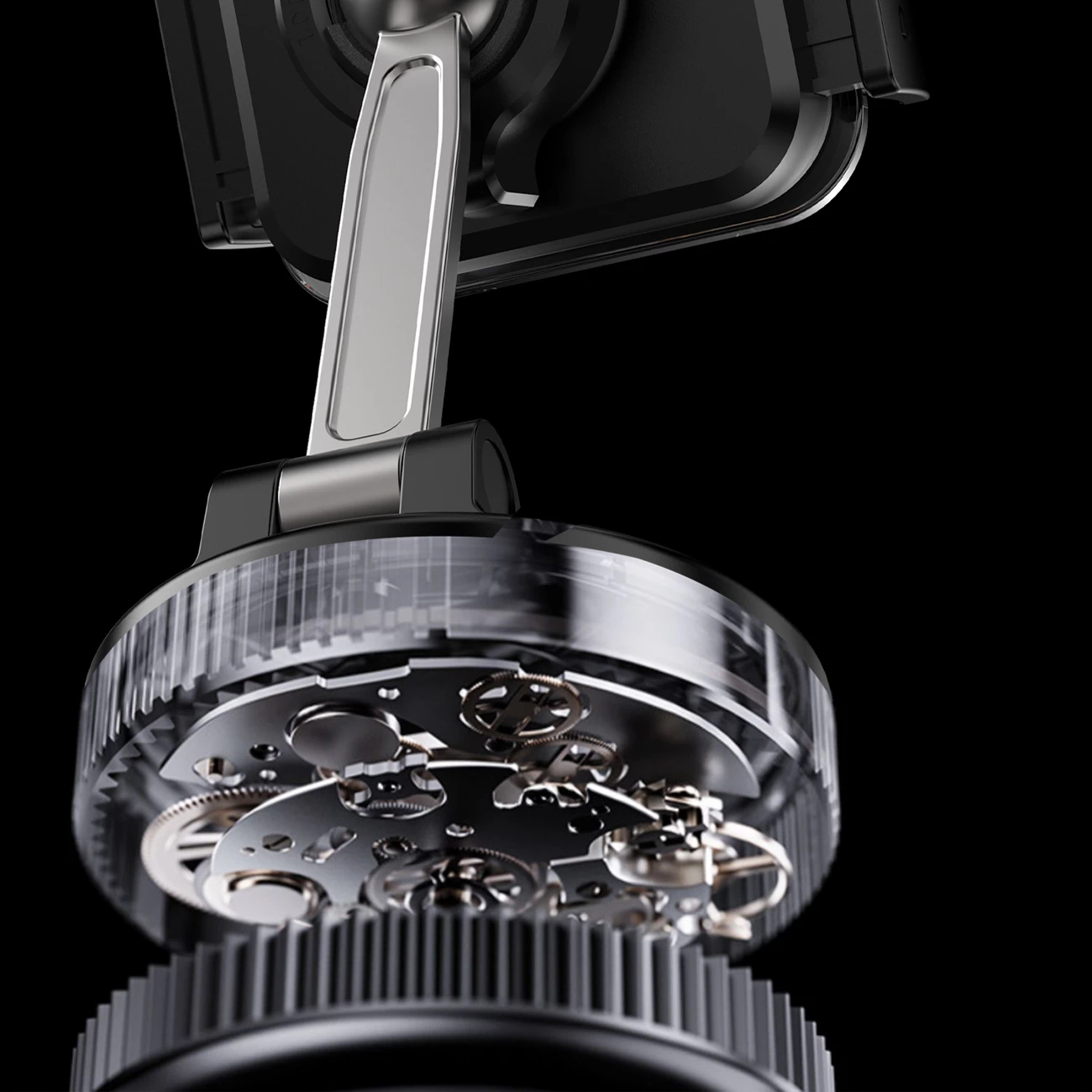 mbajtës makine për celular Dudao F24PLUS me kapje vakum, montim në panel, rregullim 360°, aliazh zinku/plastikë, i zi