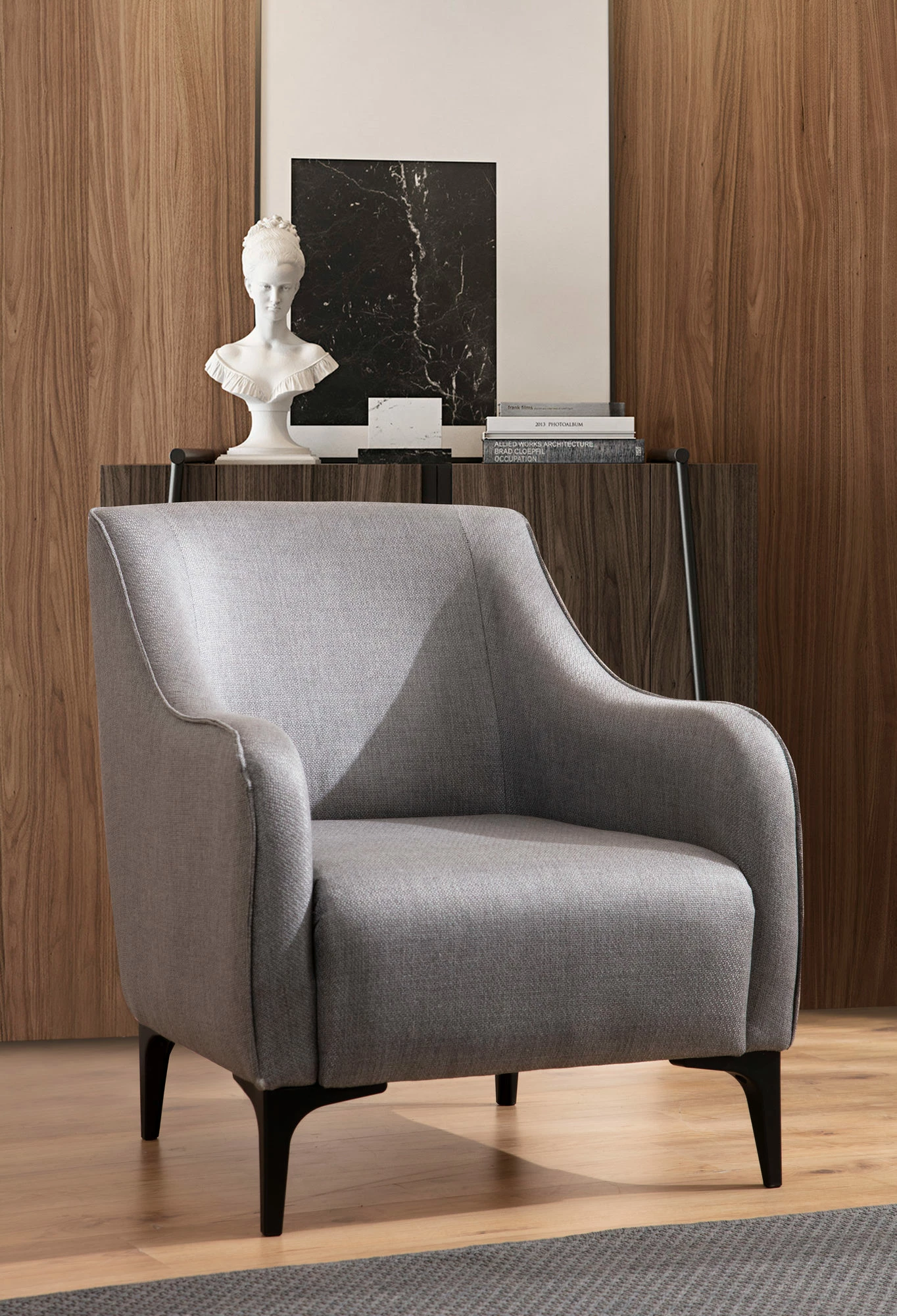 Karrige Wing Atelier del Sofa, Belissimo, ngjyrë gri