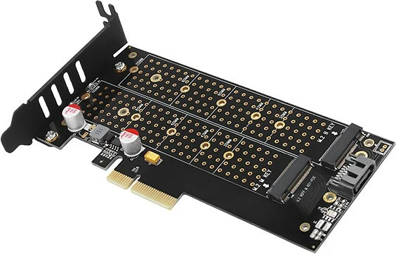 Adapter PCIe AXAGON PCEM2-DC, 1x M.2 NVMe M-key + 1x SATA B-key, me ftohës, i zi