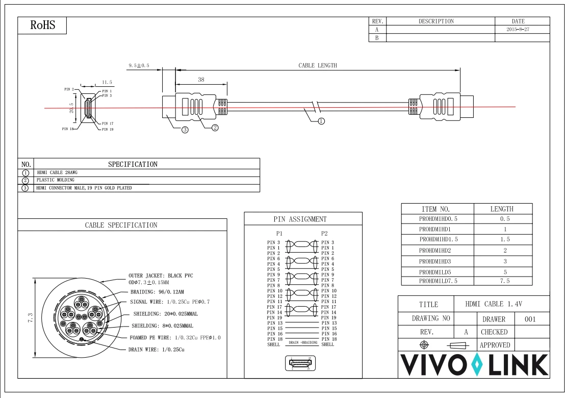 Kabllo HDMI VivoLink PROHDMIHD10 10m, e zezë