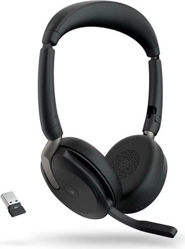 Kufje me mikrofon Jabra Evolve2 65 Flex MS Stereo, pa tela, ANC hibride, rreze 30 m, të palosshme, e zezë (26699-999-989/26699999989)