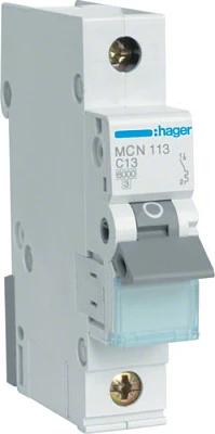 Ndërprerës automatik Hager MCN113, 1P, C13A, 6kA, 1 modul, bardhë/gri