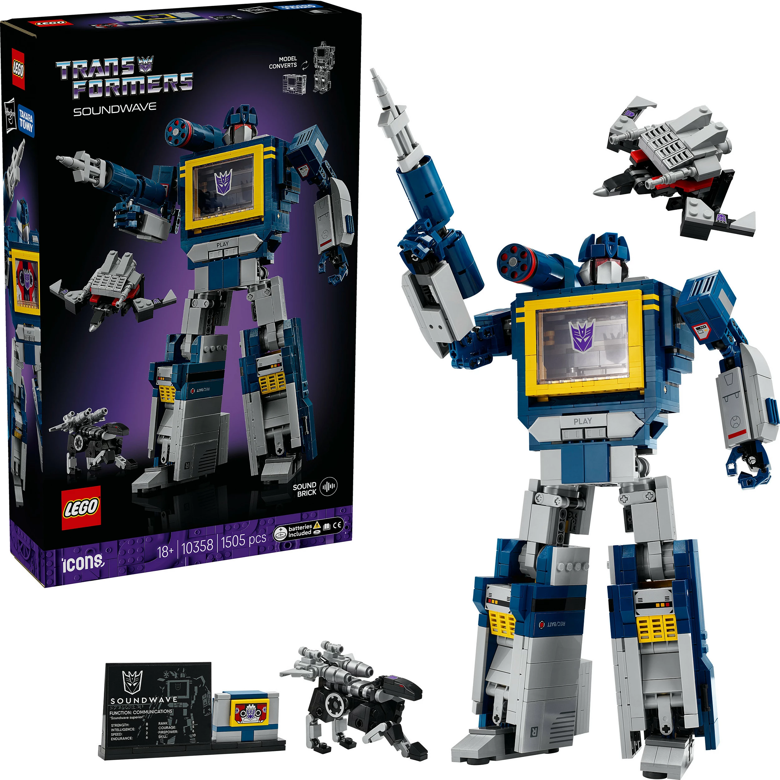 Set ndërtimi LEGO Icons Transformers Soundwave 10358, 1505 pjesë, 18+, multikolor