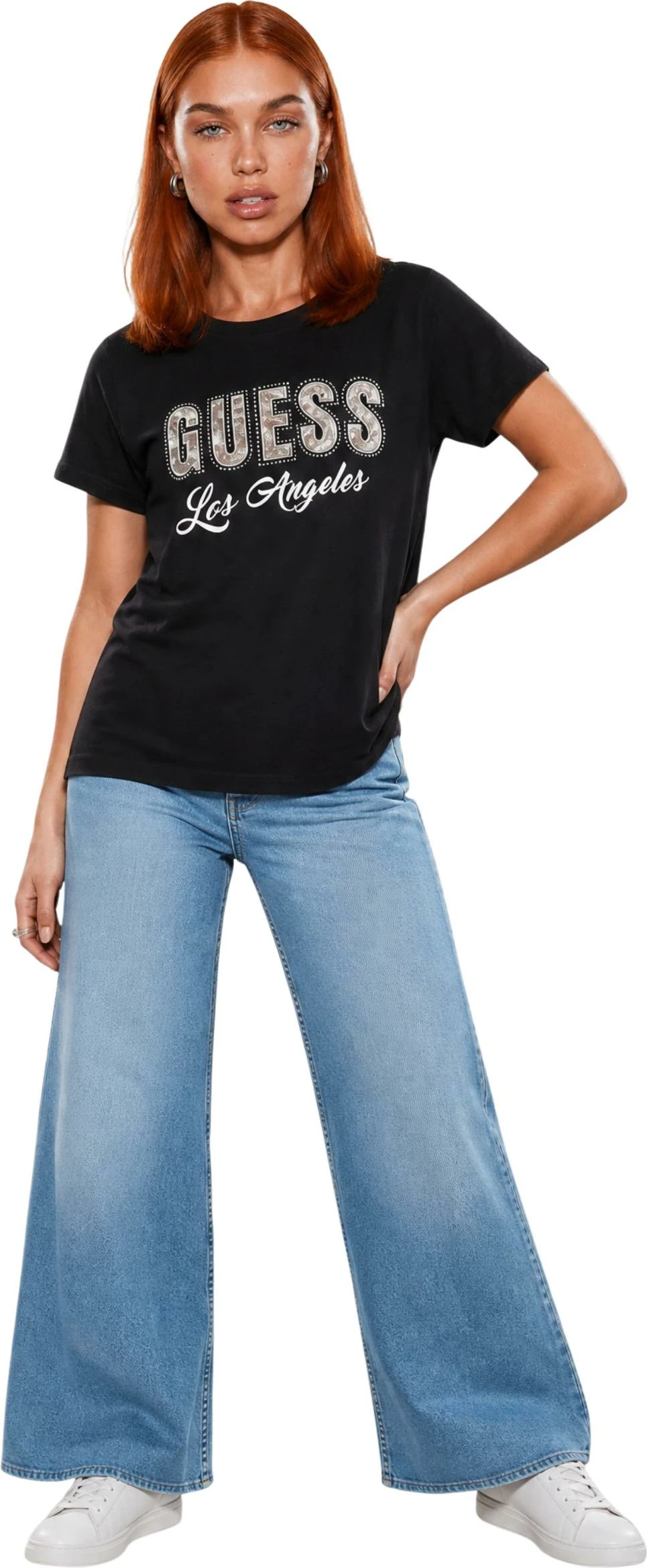 Maicë për femra Guess SS CN Snake Script R W6YI30 K4349, e zezë [Madhësia: L]