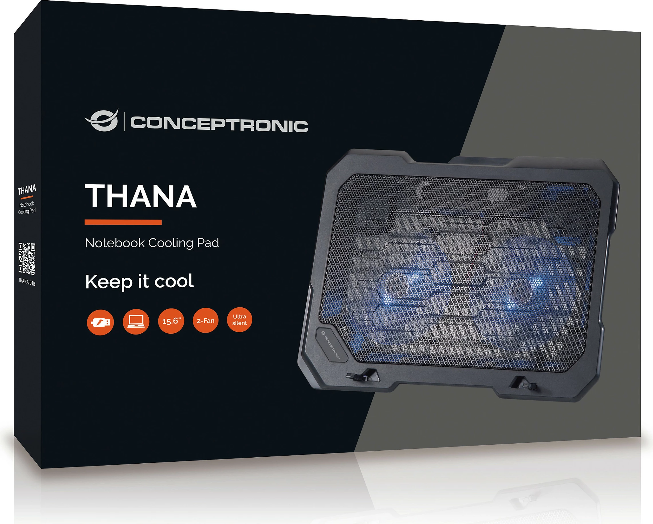 Mbajtëse ftohëse Conceptronic 2-Fan, USB-A 2.0, për laptop 15.6 inç, e zezë