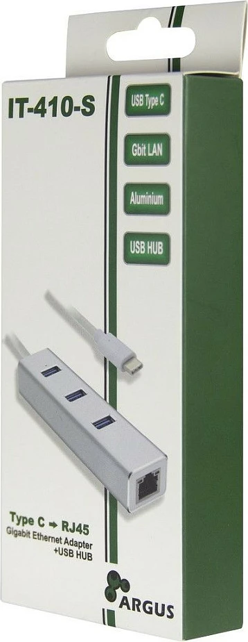 Adapter USB-C Inter-Tech Argus IT-410-S, 3x USB-A USB 3.2 Gen1 + RJ-45 LAN, alumin, gri