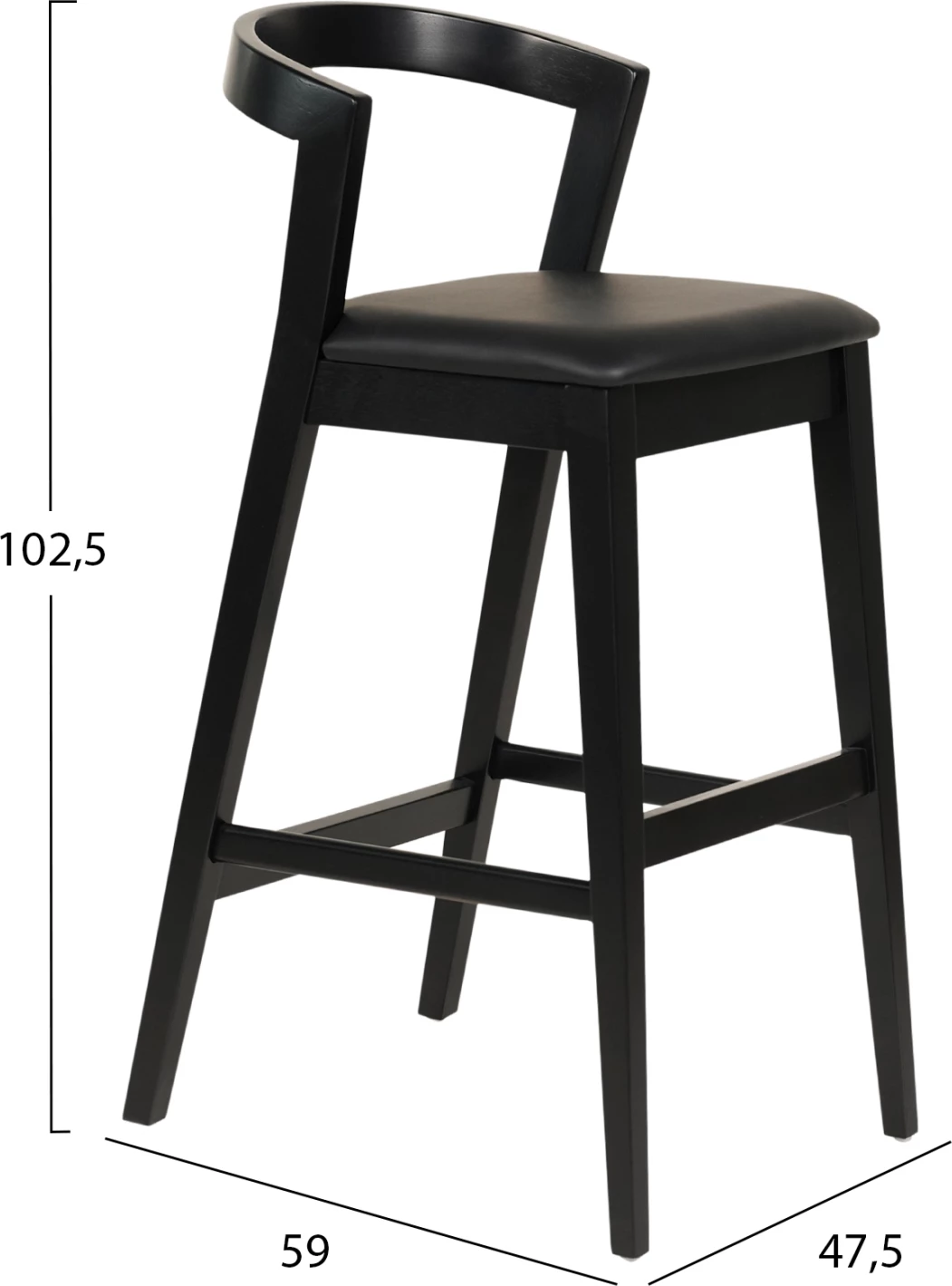 Karrige për bar NAMI FH9952.02 dru gome & PU-e zezë 47,5x59x102,5Hcm