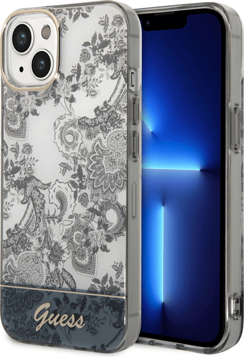 Mbështjellës Guess GUHCP14MHGPLHG për iPhone 14 Plus, Toile De Jouy (Porcelanasta Collection), gri/bardhë