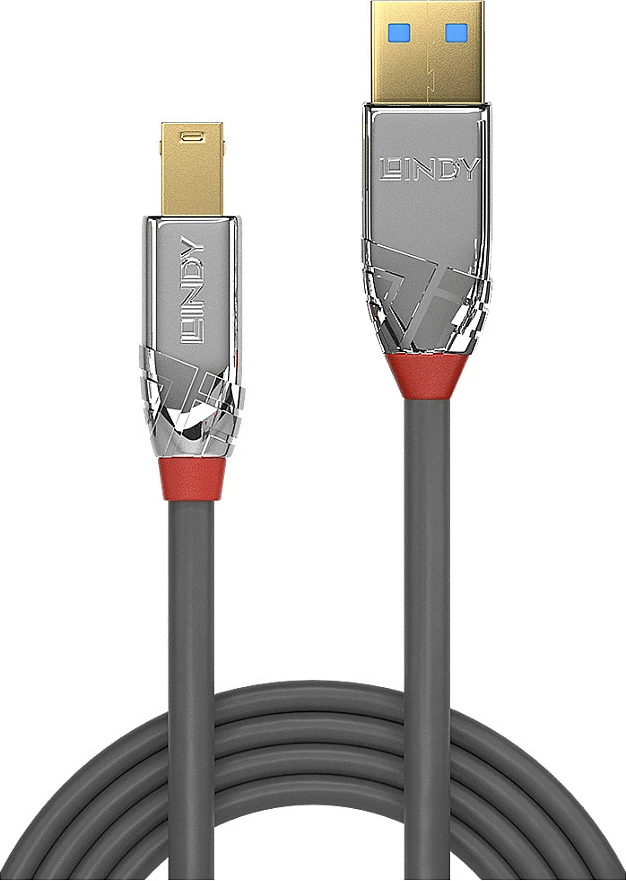 Kabl USB LINDY Cromo Line, USB 3.2 Gen 1 Type-A në Type-B, 2m, 5Gbps, gri