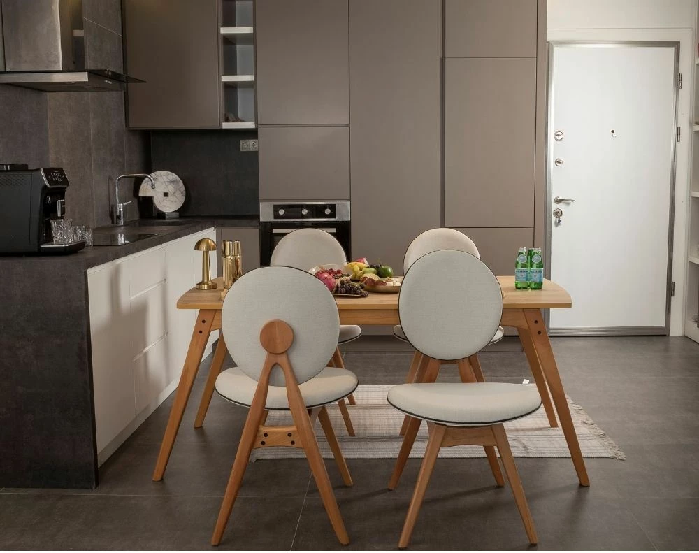 Tavolinë me karrige (5 copë), Skye Decor, Touch (4S), ngjyrë lisi dhe bezhë