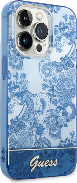Mbështjellës Guess Porcelain Collection për iPhone 14 Pro 6.1", Kaltër