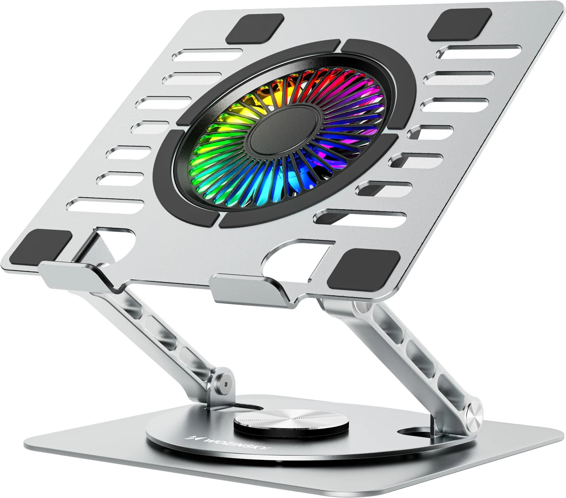 Mbajtëse ftohëse për laptop dhe tablet Wozinsky WDCX-X16-AS CoolBase RGB 360°, 10"-16", 2x USB 2.0, argjendtë