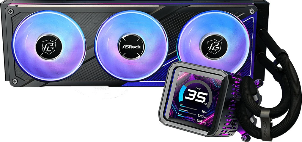 Ftohës i lëngshëm AIO ASRock Phantom Gaming 360 LCD, 3x120mm PWM, ekran IPS 3.4", i zi