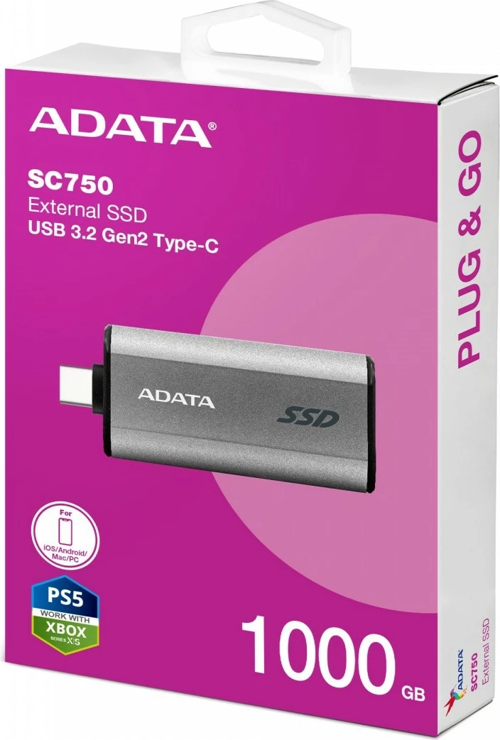 SSD i jashtëm Adata SC750, 1000 GB, USB 3.2, Titanium