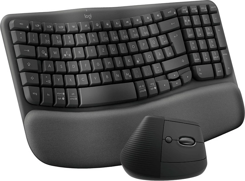 Set tastierë + maus Logitech Wave Keys+Lift Combo, Wireless Bluetooth BLE, QWERTZ gjerman, ergonomik, gri e errët