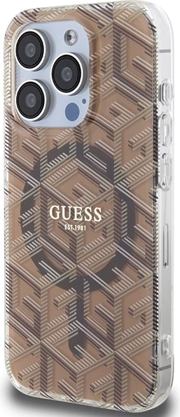 Mbështjellës Guess IML GCube MagSafe për iPhone 15 Pro, kafe