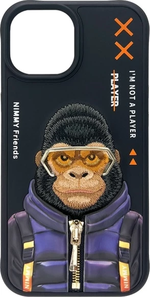 Mbështjellës Nimmy Cool&Cute 2.0 Monkey për iPhone 15 6.1", hardcase, TPU/PC, i zi