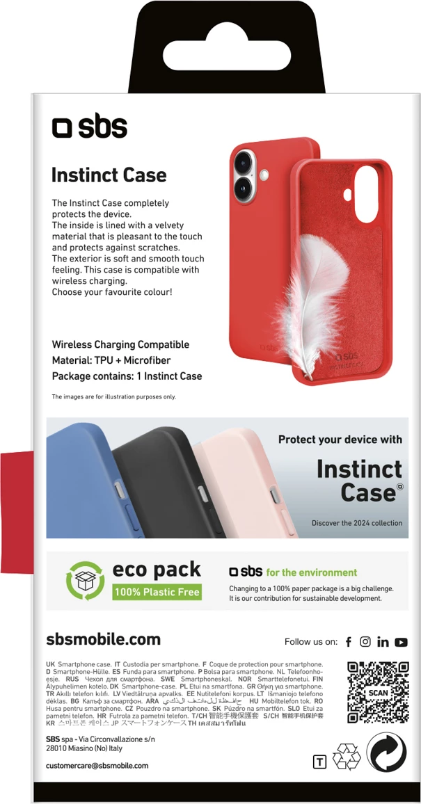 Mbështjellës SBS Instinct për iPhone 16, TPU me mikrofibër, 20 g, i kuq