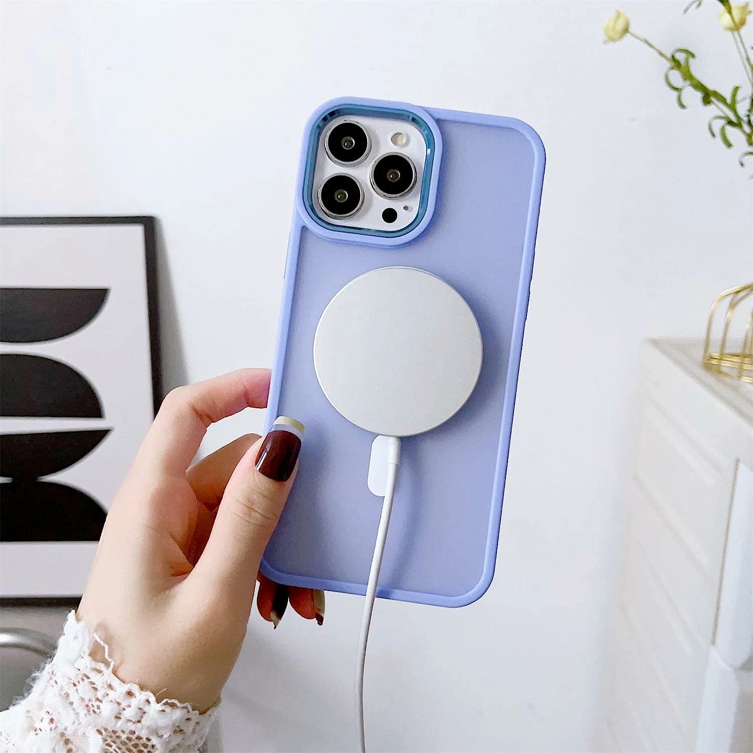 Mbështjellës Hurtel Color Matte Case për iPhone 15 Plus, MagSafe, blu e errët