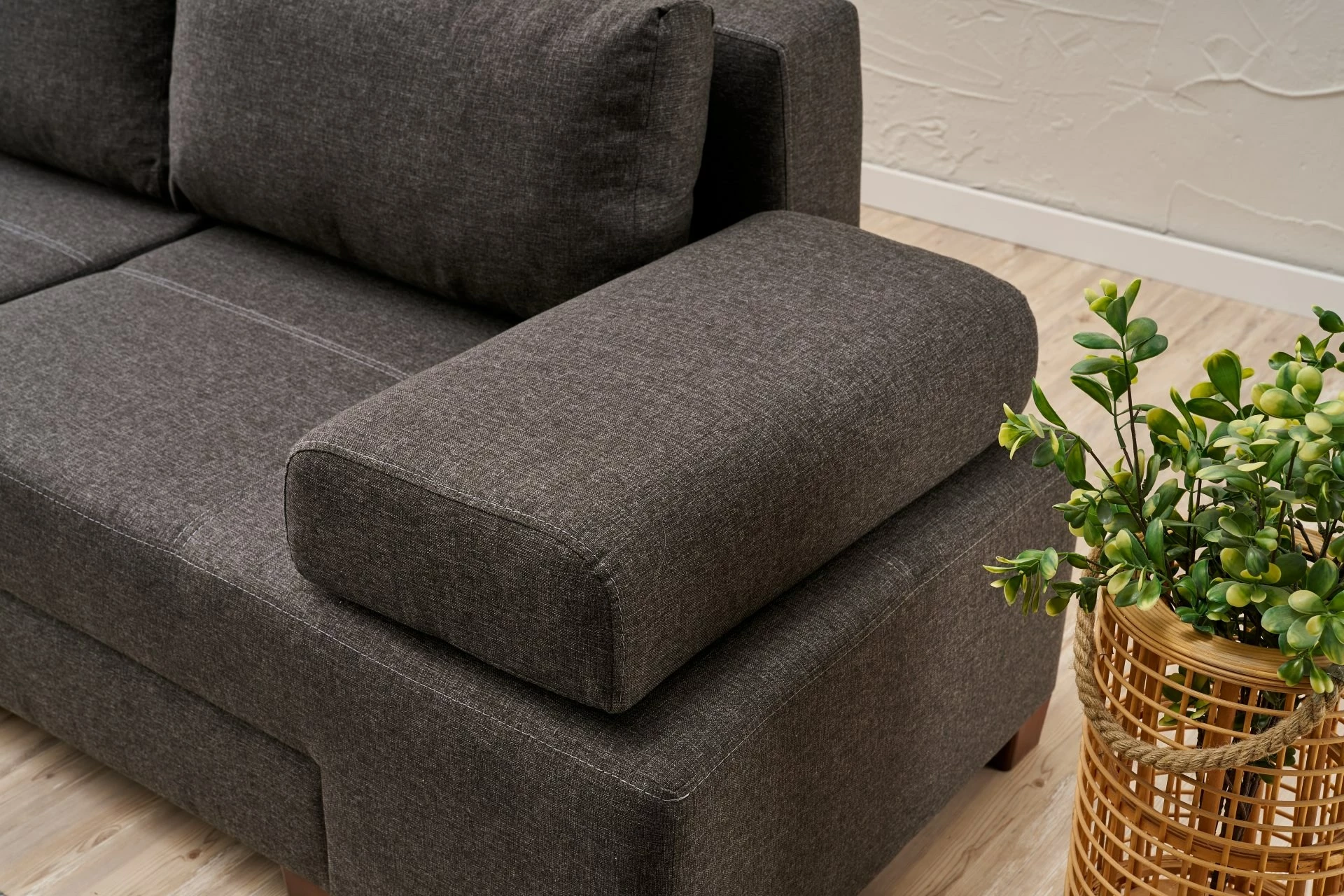 Krevat-sofa treshe, pëlhurë lino, ngjyrë antracit, Perenna