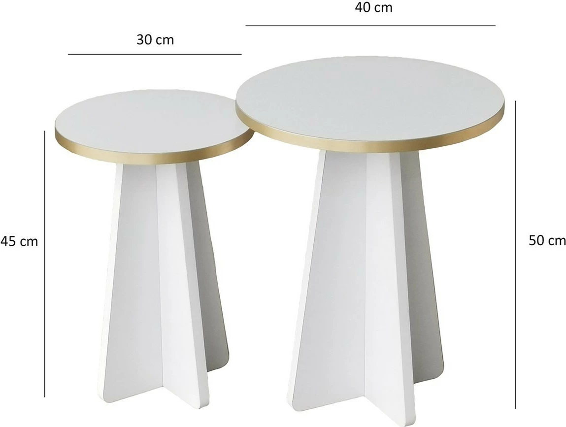 Set tavolinash kafeje Hanah Home, Mushroom 2, ngjyrë ari dhe e bardhë