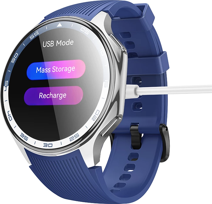 Smartwatch HOCO Y24, ekran AMOLED 1.43\", thirrje Bluetooth, 4GB+128MB, IP67, bateri 390mAh, argjendtë me rrip blu