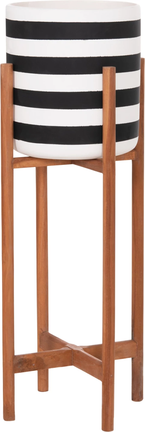 Vazo e brendshme RENTIL, fibër-cement, vija të zeza dhe të bardha, bazë dru tik, 23x60cm