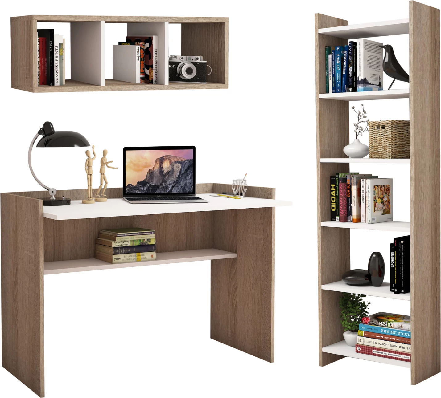 Kompozim zyre FH11776.12 3 pjesë melamine, ngjyrë sonoma dhe e bardhë