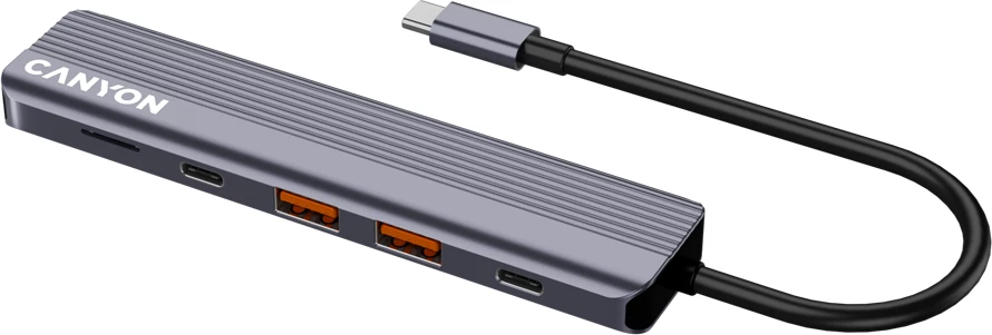 Hub USB-C CANYON DS-17 6n1 4K me Power Delivery, gri