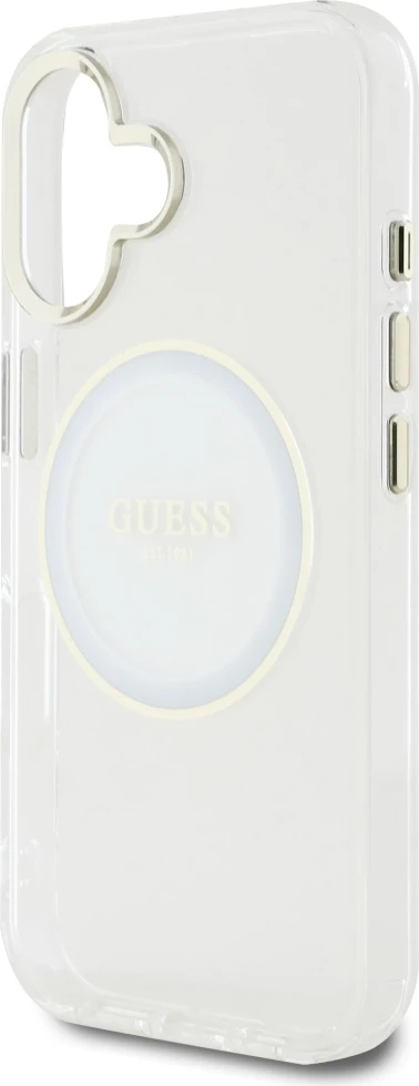 Mbështjellës Guess IML Metal Colored Circle Classic Logo MagSafe për iPhone 16, Bardhë